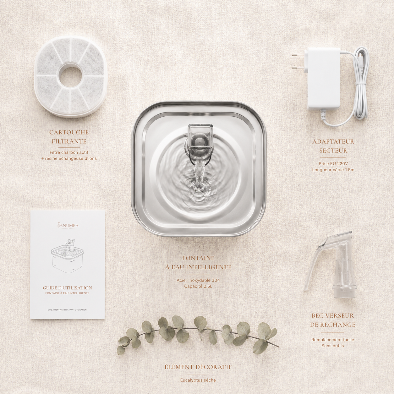 Fontaine à Eau Intelligente — Capteur de Présence Inox